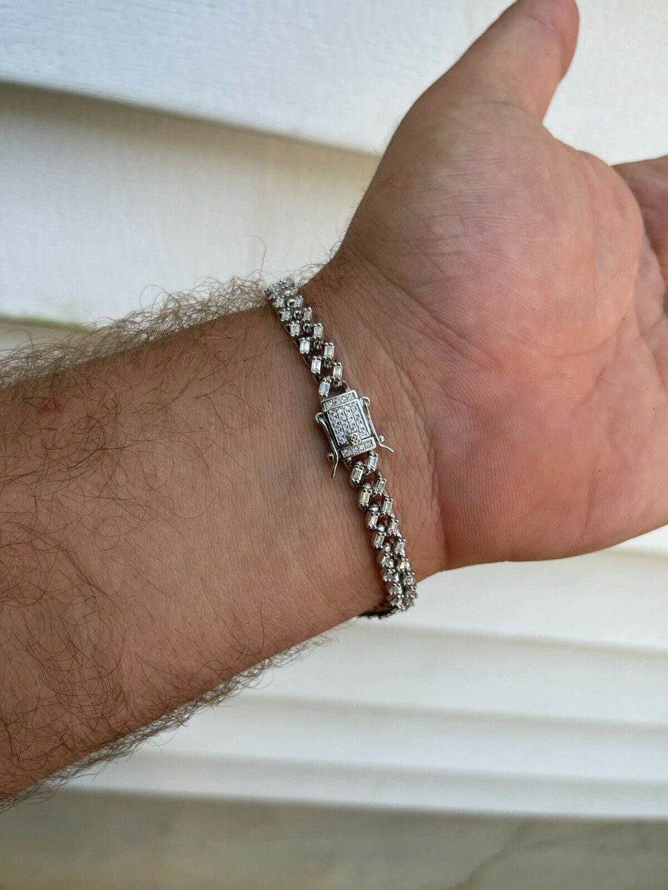 HarlemBling Real 925 Sterling Silver 6mm Iced Miami Cuban Bracelet Hip Hop Baguette Diamond