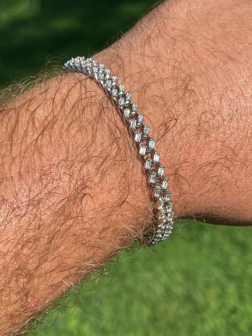 HarlemBling Real 925 Sterling Silver 6mm Iced Miami Cuban Bracelet Hip Hop Baguette Diamond