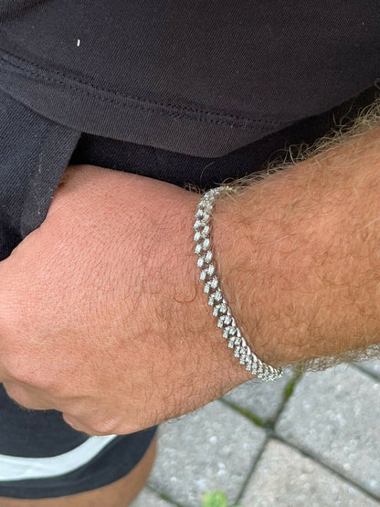 HarlemBling Real 925 Sterling Silver 6mm Iced Miami Cuban Bracelet Hip Hop Baguette Diamond