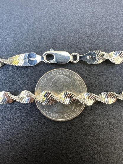 HarlemBling Real 925 Sterling Silver 6mm Loose Singapore Rope Chain Necklace Herringbone