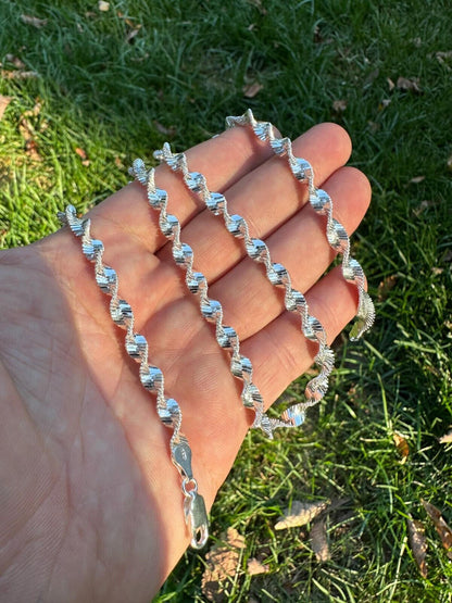 HarlemBling Real 925 Sterling Silver 6mm Loose Singapore Rope Chain Necklace Herringbone