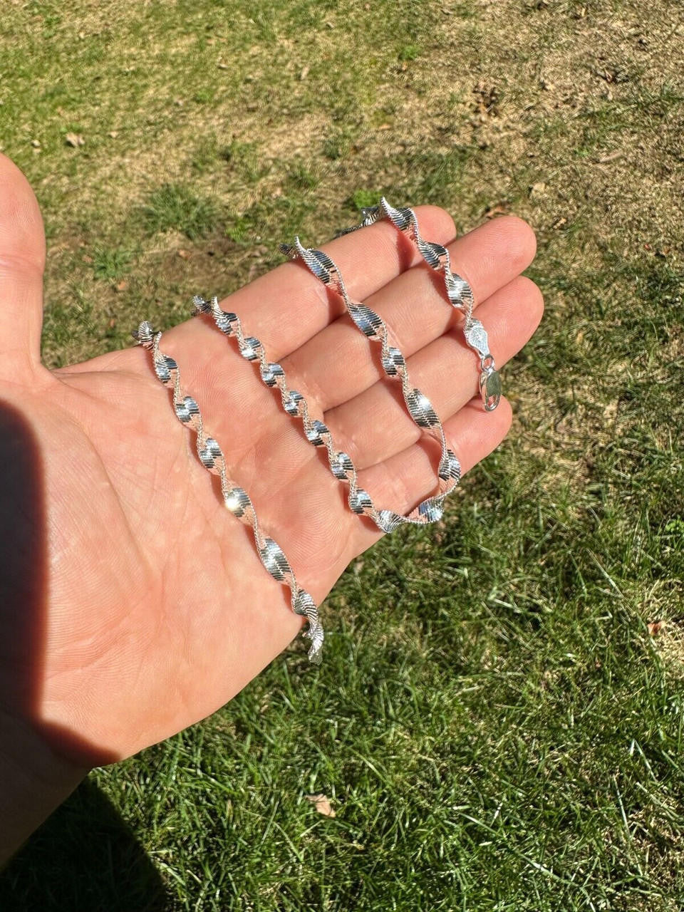 HarlemBling Real 925 Sterling Silver 6mm Loose Singapore Rope Chain Necklace Herringbone