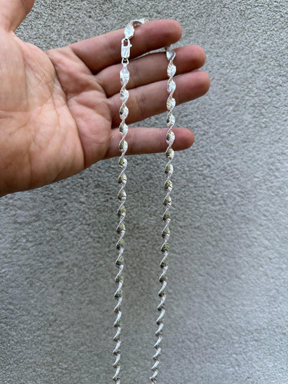 HarlemBling Real 925 Sterling Silver 6mm Loose Singapore Rope Chain Necklace Herringbone