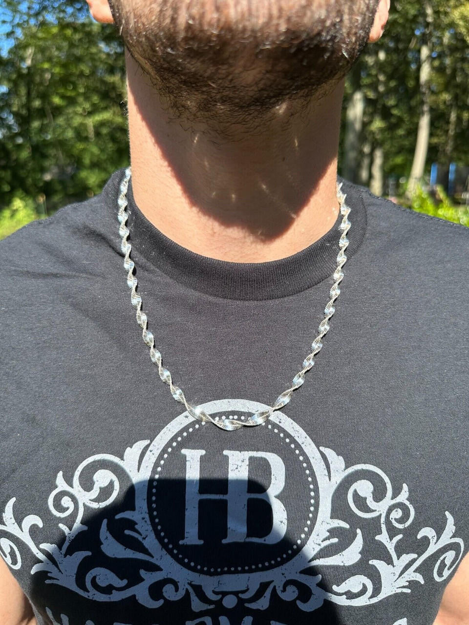 HarlemBling Real 925 Sterling Silver 6mm Loose Singapore Rope Chain Necklace Herringbone