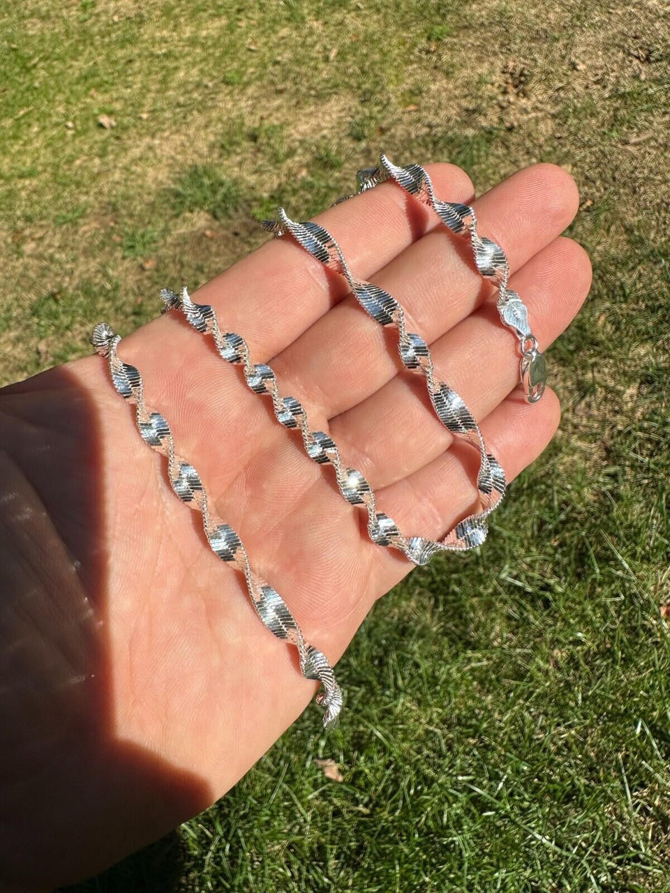 HarlemBling Real 925 Sterling Silver 6mm Loose Singapore Rope Chain Necklace Herringbone