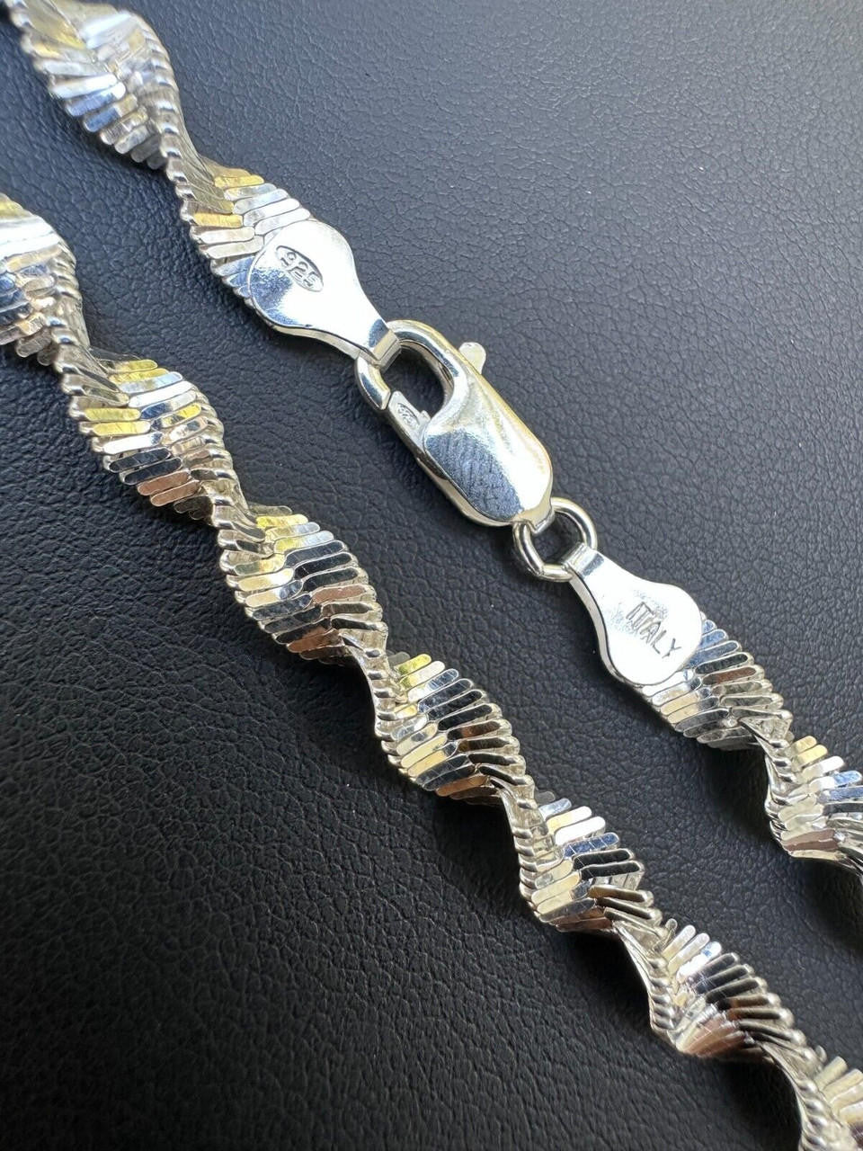 HarlemBling Real 925 Sterling Silver 6mm Loose Singapore Rope Chain Necklace Herringbone