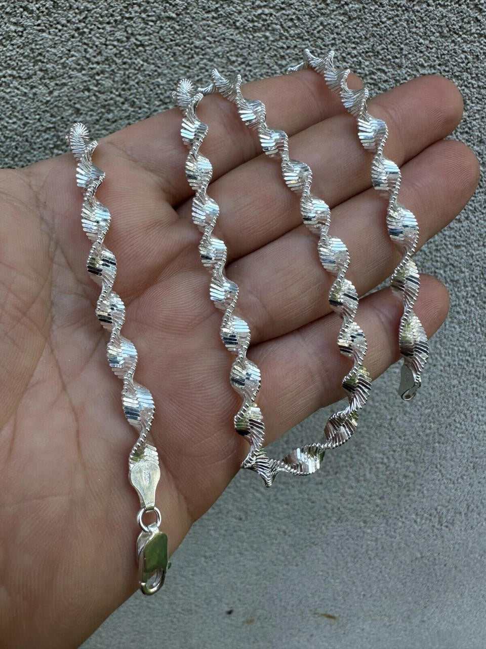 HarlemBling Real 925 Sterling Silver 6mm Loose Singapore Rope Chain Necklace Herringbone