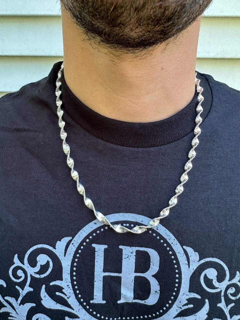 HarlemBling Real 925 Sterling Silver 6mm Loose Singapore Rope Chain Necklace Herringbone