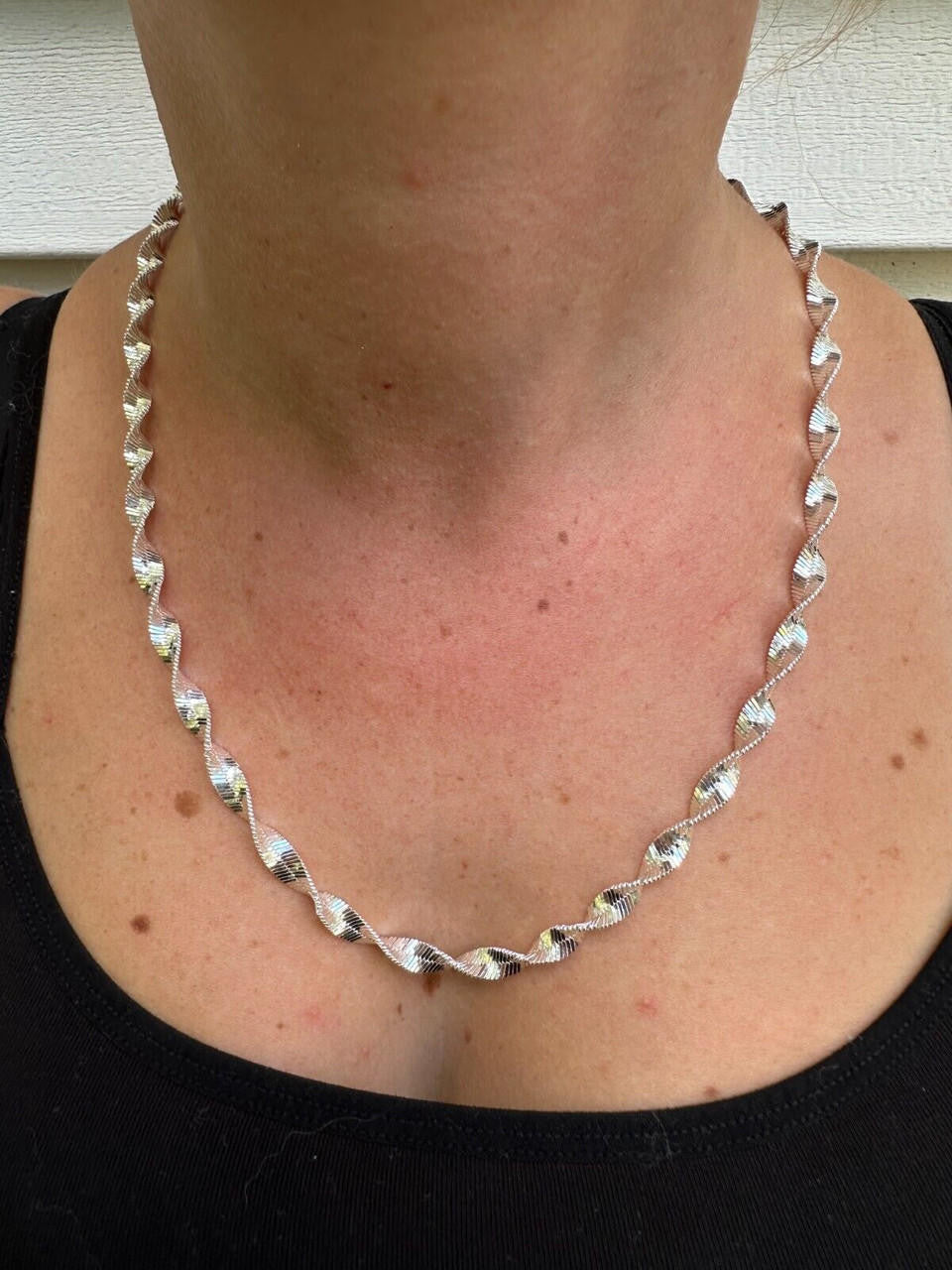 HarlemBling Real 925 Sterling Silver 6mm Loose Singapore Rope Chain Necklace Herringbone