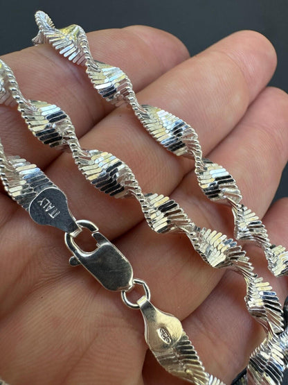 HarlemBling Real 925 Sterling Silver 6mm Loose Singapore Rope Chain Necklace Herringbone