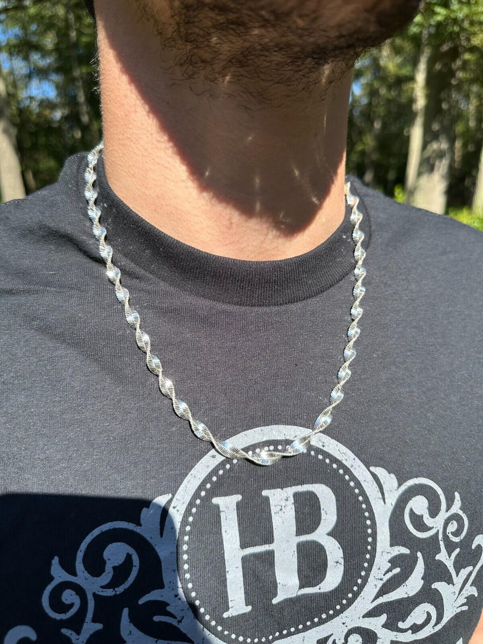 HarlemBling Real 925 Sterling Silver 6mm Loose Singapore Rope Chain Necklace Herringbone