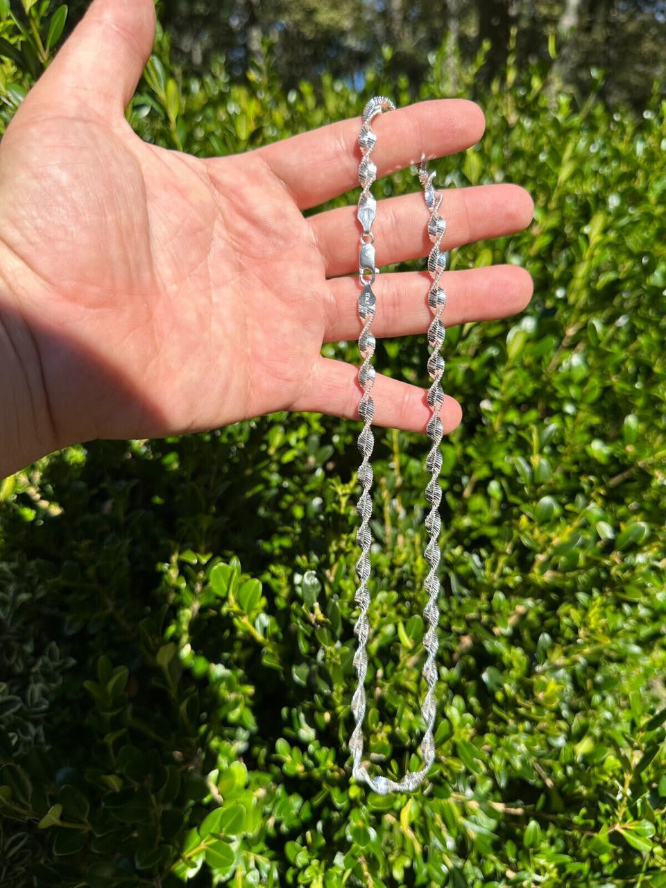 HarlemBling Real 925 Sterling Silver 6mm Loose Singapore Rope Chain Necklace Herringbone