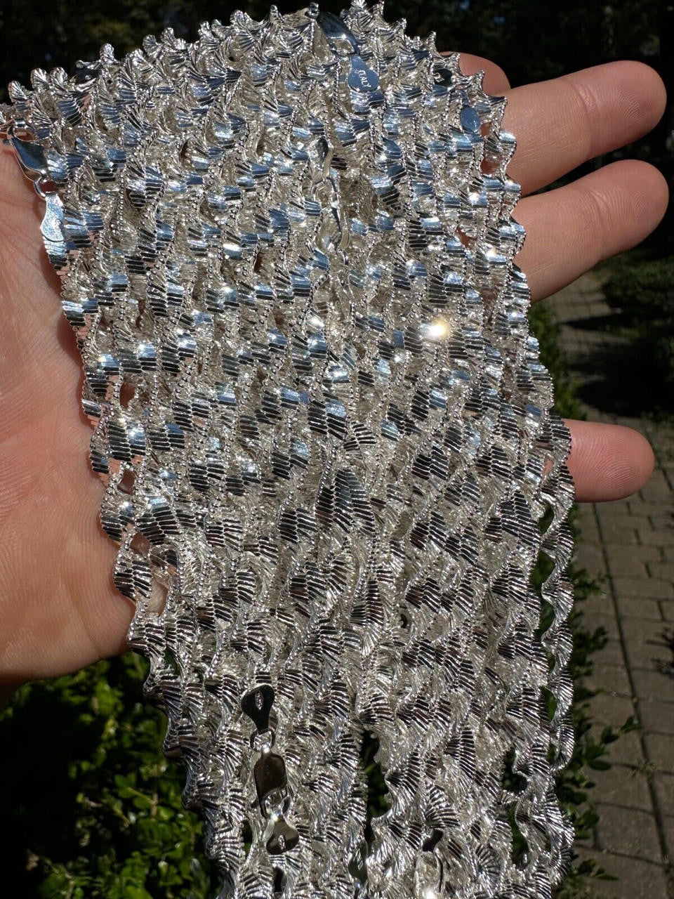 HarlemBling Real 925 Sterling Silver 6mm Loose Singapore Rope Chain Necklace Herringbone