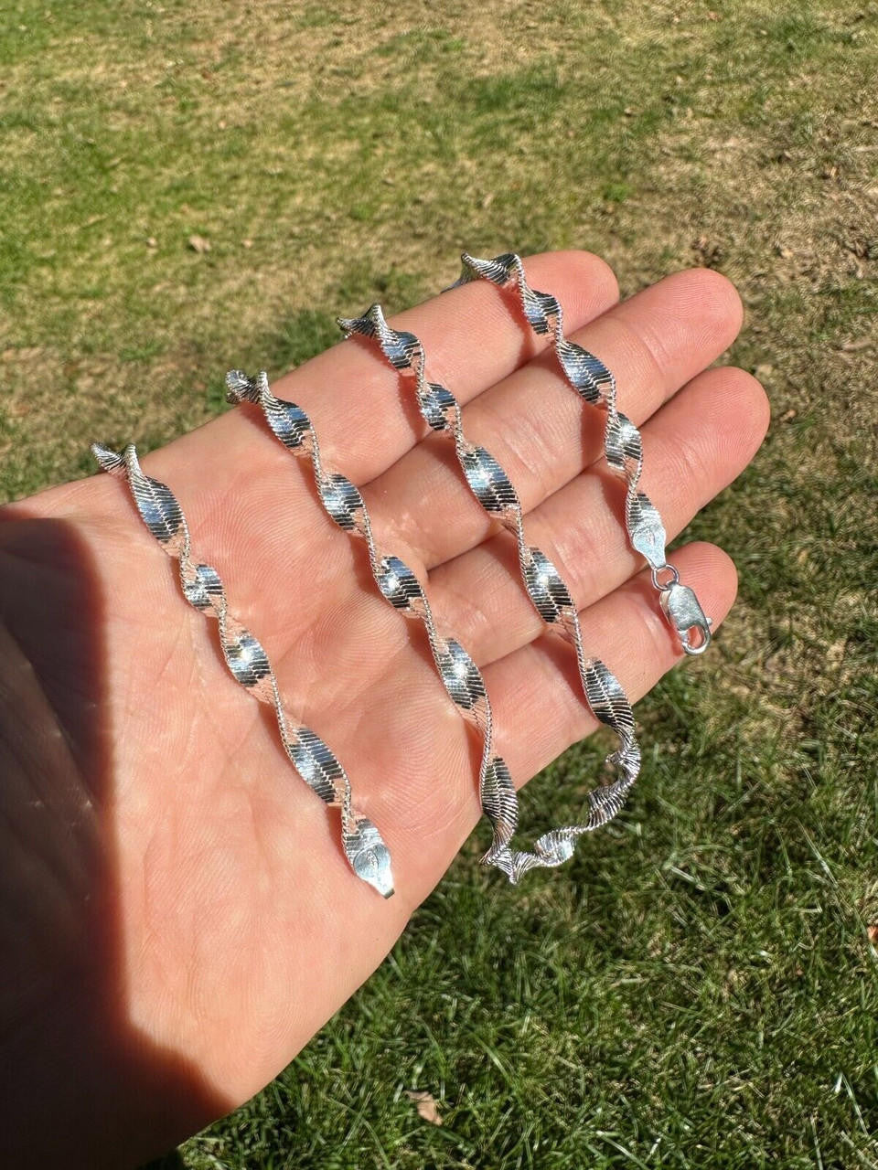 HarlemBling Real 925 Sterling Silver 6mm Loose Singapore Rope Chain Necklace Herringbone