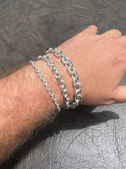 HarlemBling Real 925 Sterling Silver Anchor Cable Chain / Bracelet Rolo Necklace 4-8mm Italy