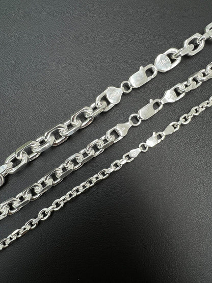 HarlemBling Real 925 Sterling Silver Anchor Cable Chain / Bracelet Rolo Necklace 4-8mm Italy