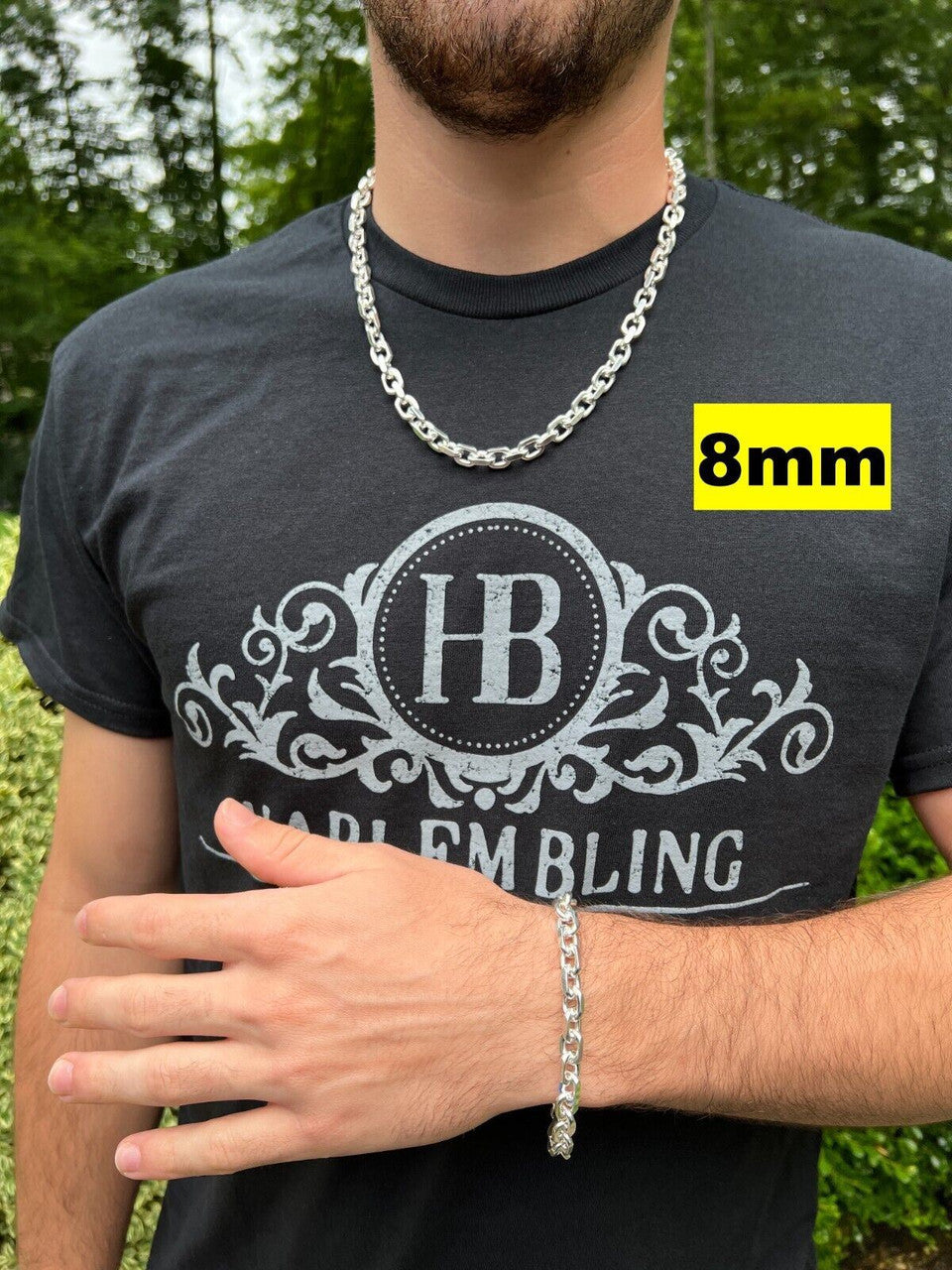 HarlemBling Real 925 Sterling Silver Anchor Cable Chain / Bracelet Rolo Necklace 4-8mm Italy