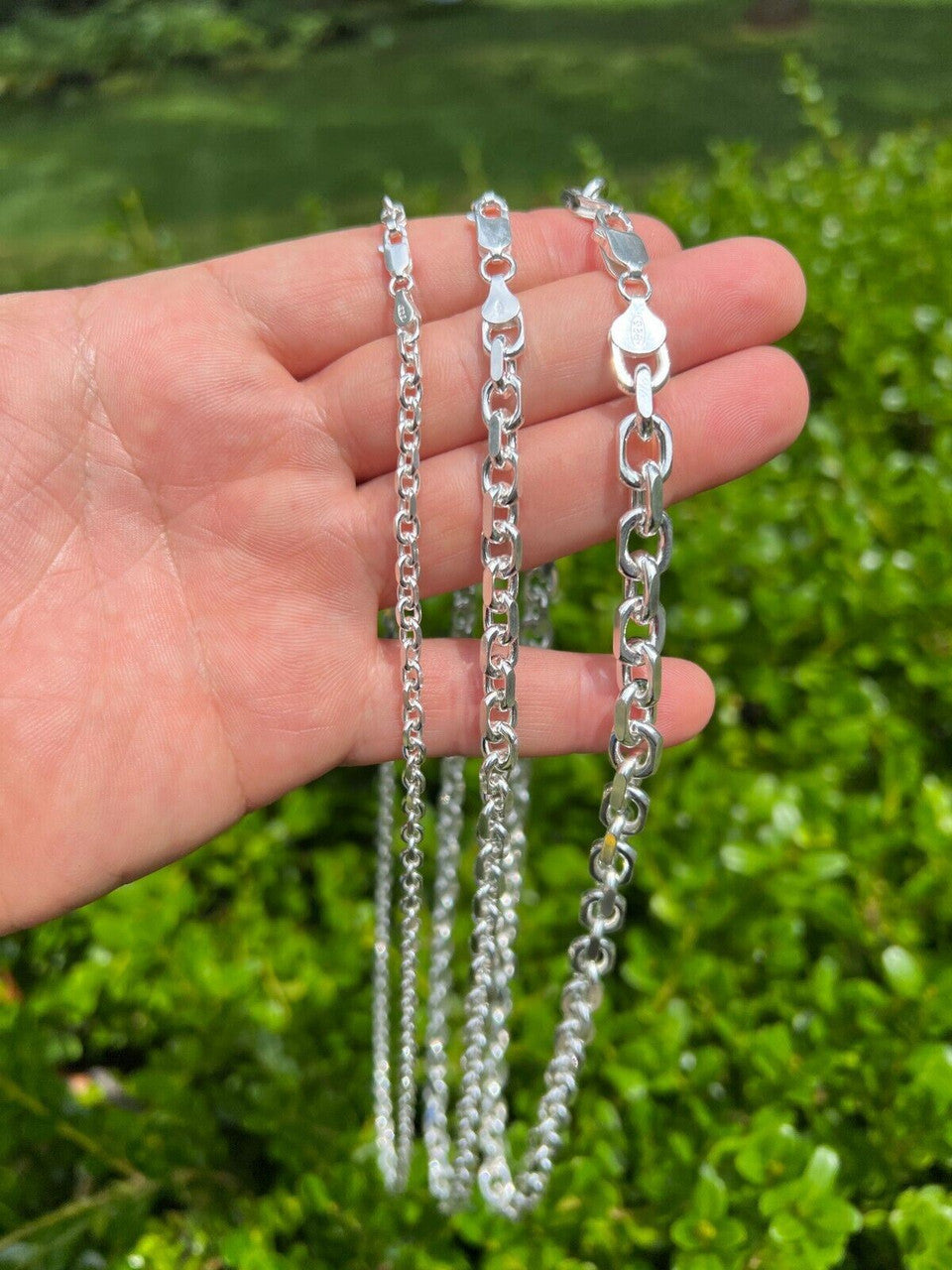 HarlemBling Real 925 Sterling Silver Anchor Cable Chain / Bracelet Rolo Necklace 4-8mm Italy