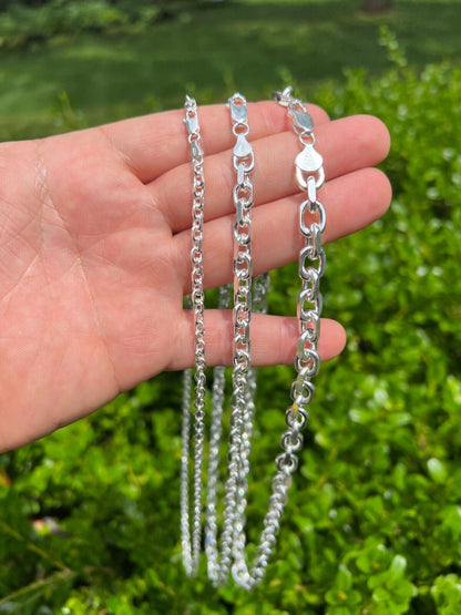 HarlemBling Real 925 Sterling Silver Anchor Cable Chain / Bracelet Rolo Necklace 4-8mm Italy