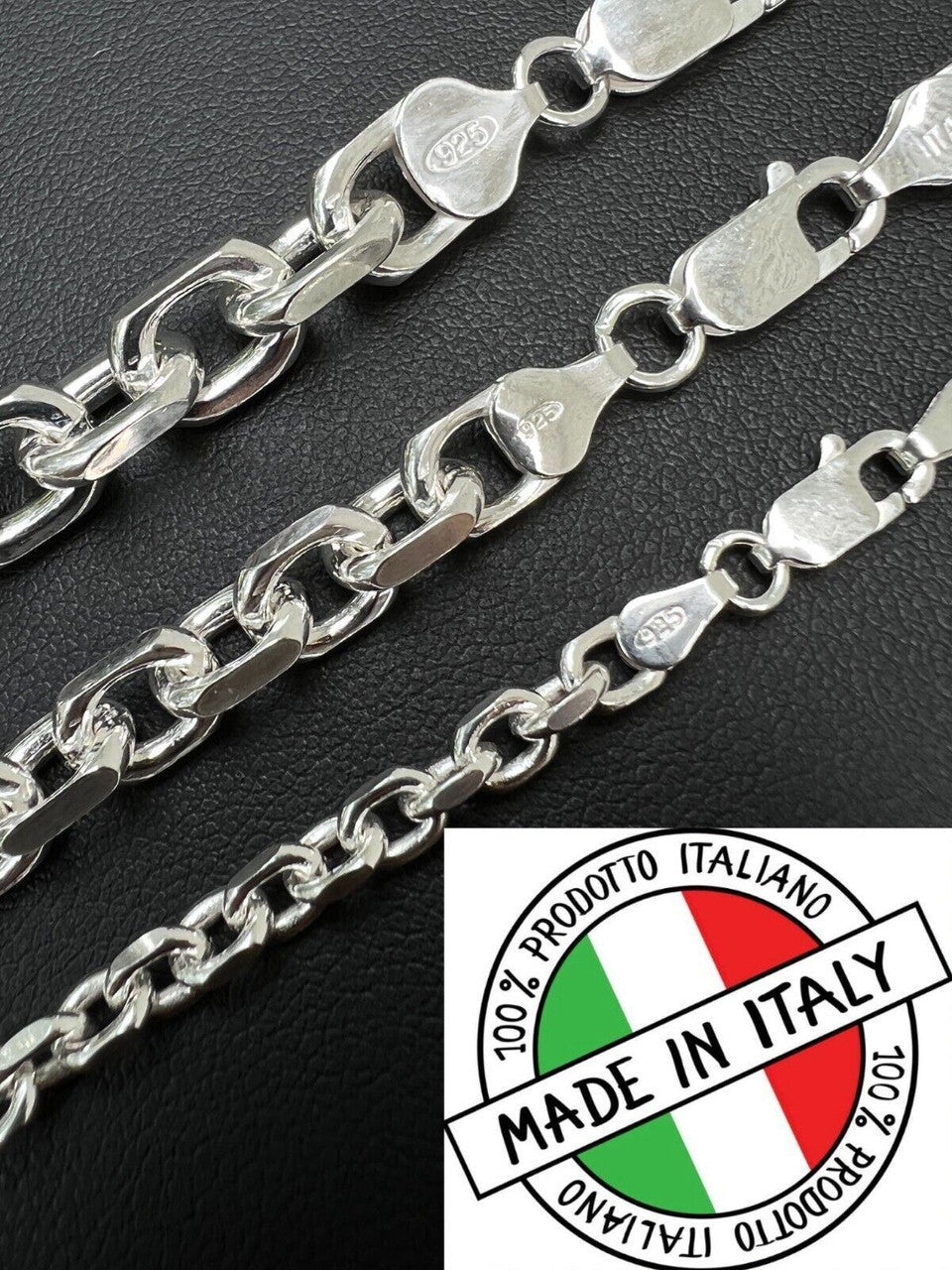 HarlemBling Real 925 Sterling Silver Anchor Cable Chain / Bracelet Rolo Necklace 4-8mm Italy