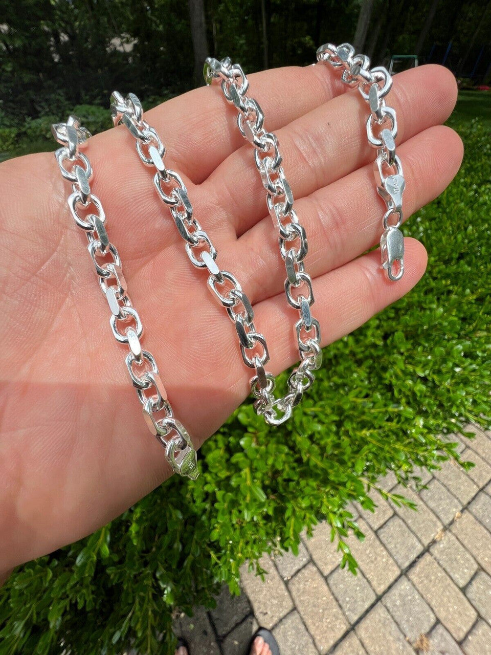HarlemBling Real 925 Sterling Silver Anchor Cable Chain / Bracelet Rolo Necklace 4-8mm Italy