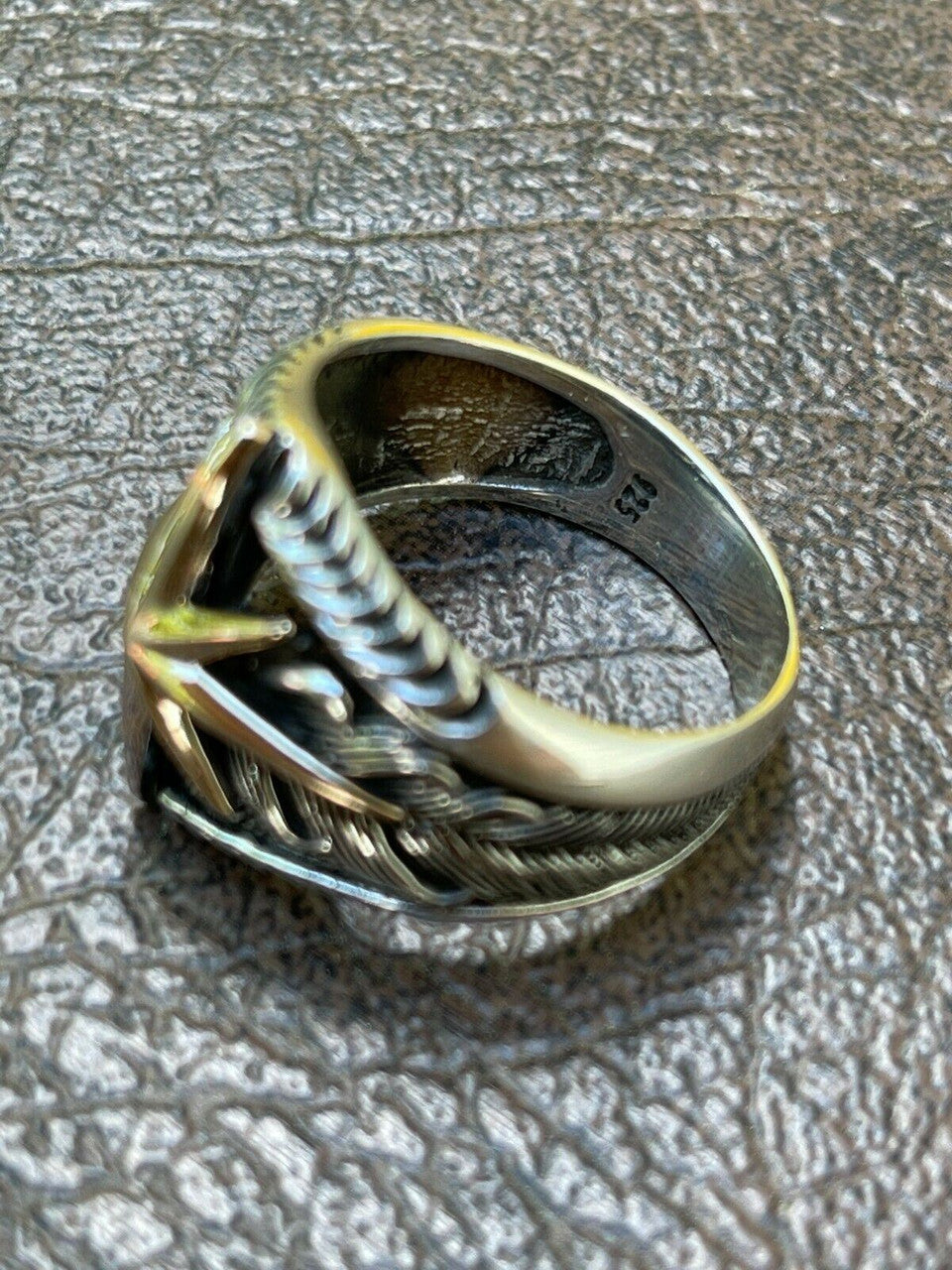 HarlemBling Real 925 Sterling Silver and 10k Gold Mens Nautical Compass Star Ring Sizes 7-13