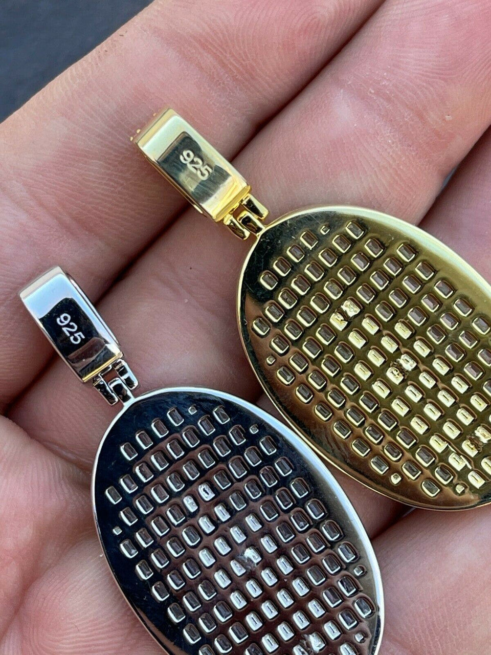 HarlemBling Real 925 Sterling Silver and 14k Gold - Virgin Mary Necklace Iced Baguette Pendant