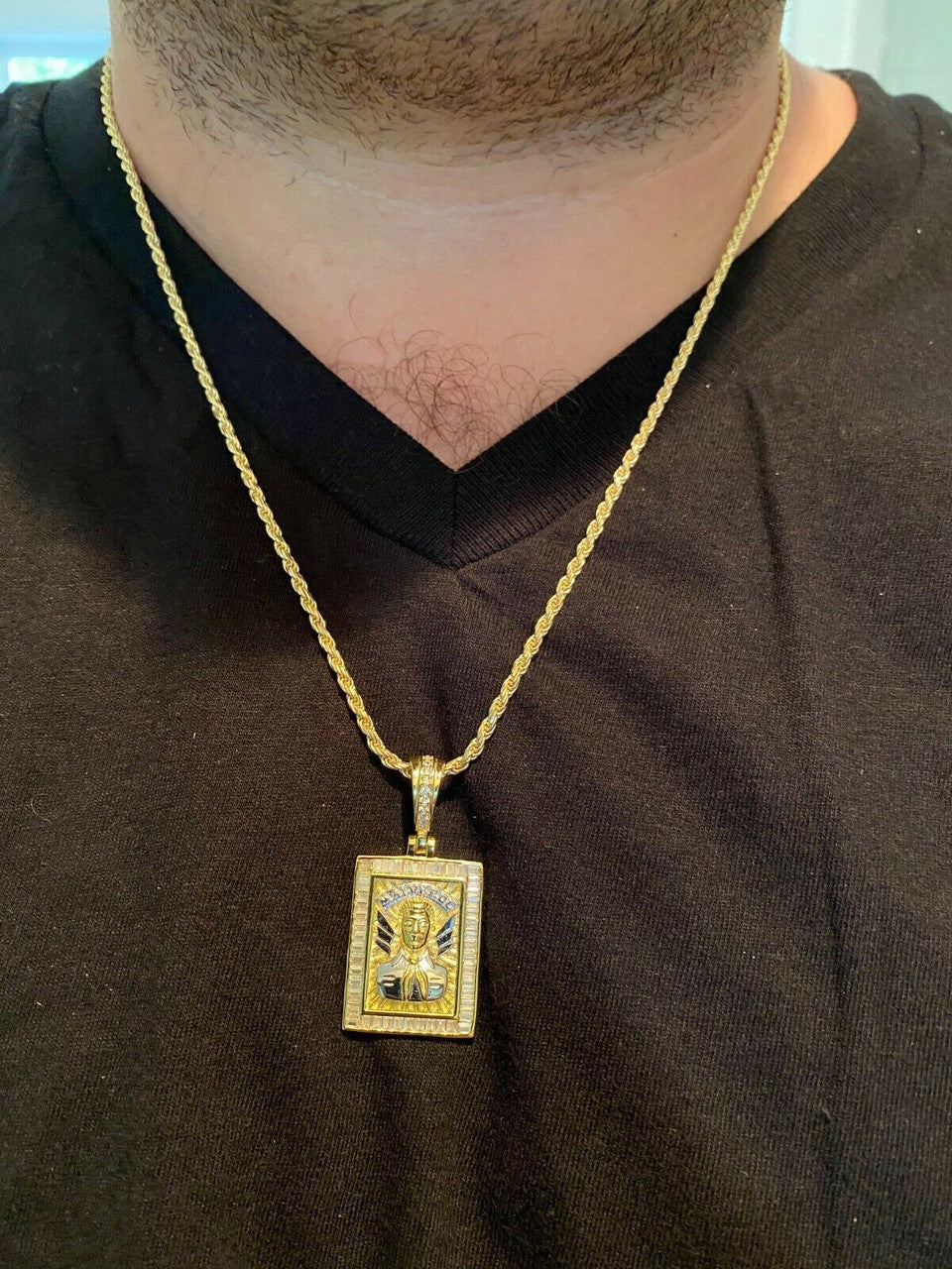 Real 925 Sterling Silver & Gold Iced Jesus Malverde Medallion