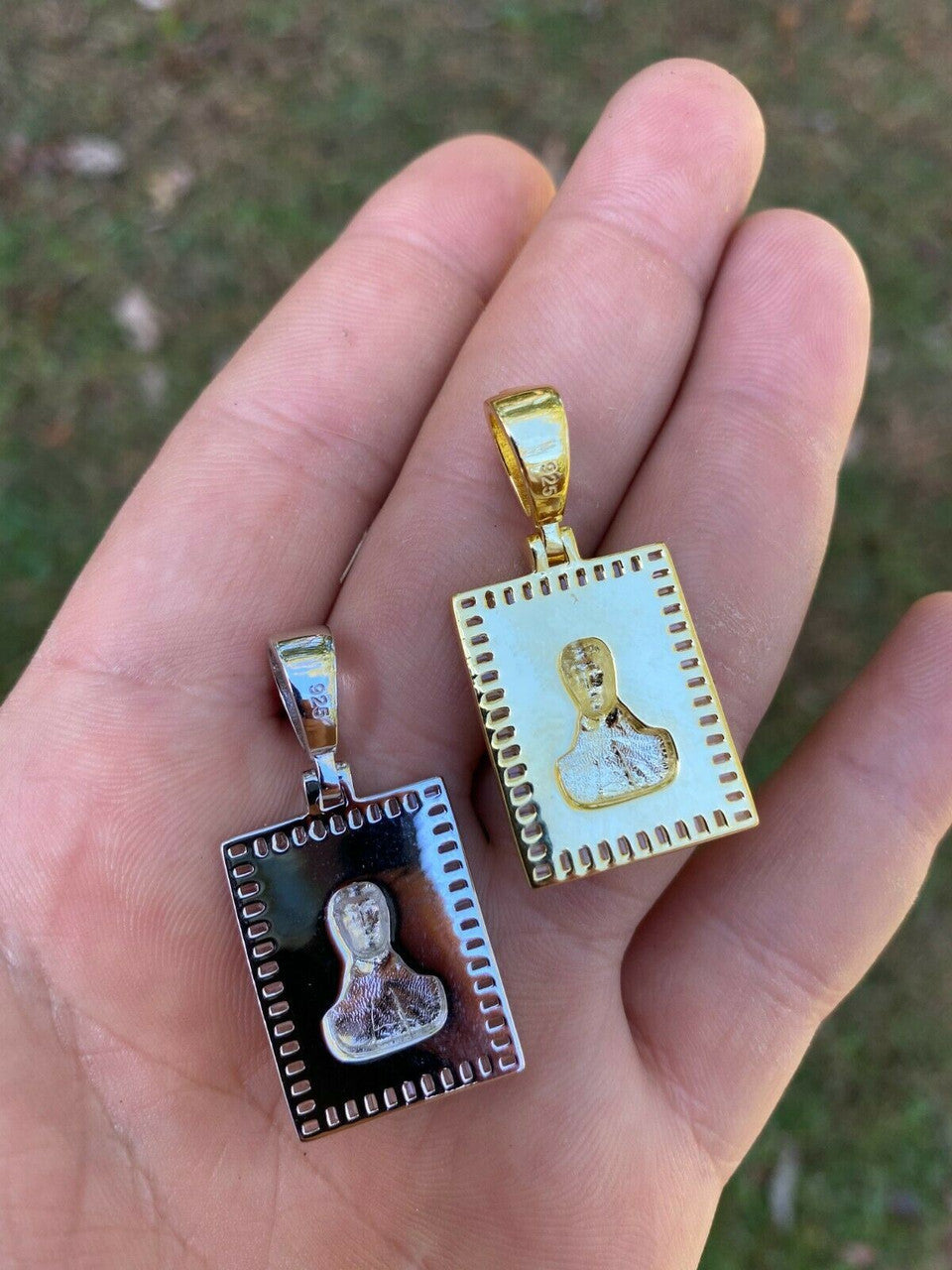 Real 925 Sterling Silver & Gold Iced Jesus Malverde Medallion