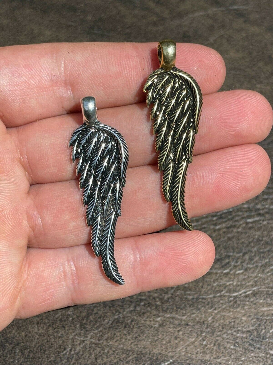 HarlemBling Real 925 Sterling Silver Angel Wing Feather Pendant Necklace Gold Mens Womens