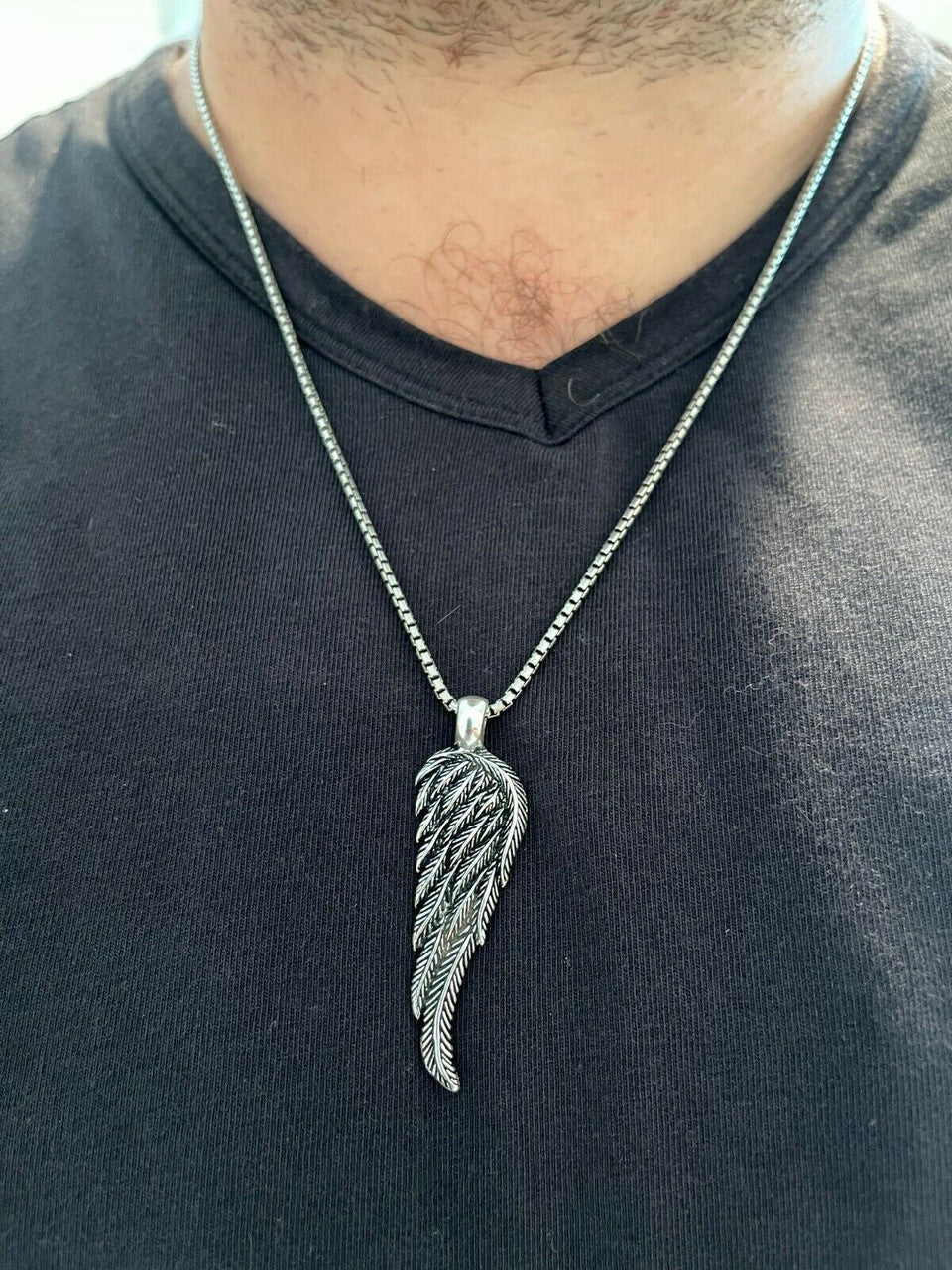 HarlemBling Real 925 Sterling Silver Angel Wing Feather Pendant Necklace Gold Mens Womens