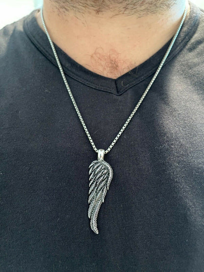 HarlemBling Real 925 Sterling Silver Angel Wing Feather Pendant Necklace Gold Mens Womens