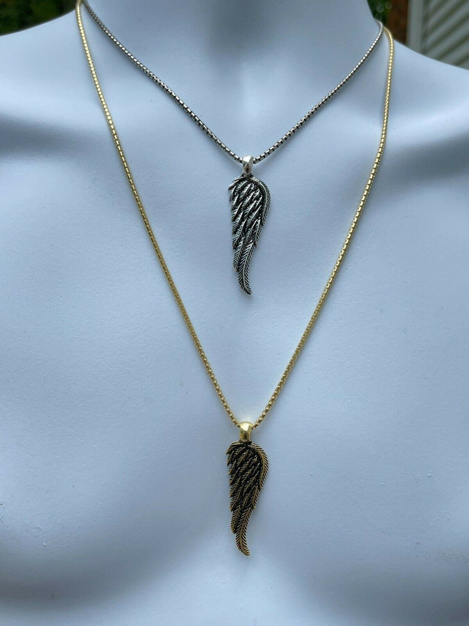 HarlemBling Real 925 Sterling Silver Angel Wing Feather Pendant Necklace Gold Mens Womens