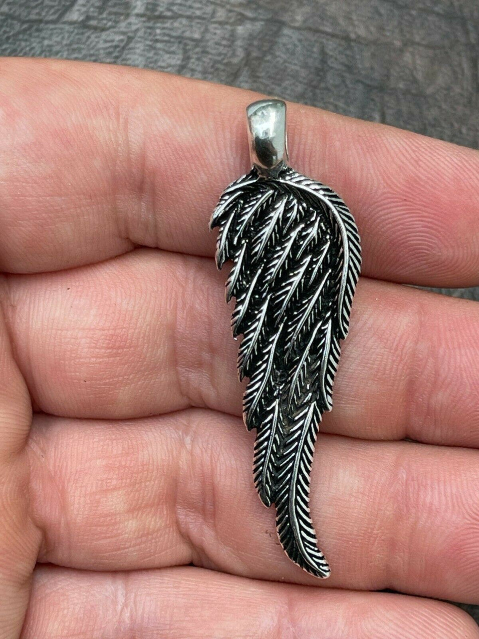 HarlemBling Real 925 Sterling Silver Angel Wing Feather Pendant Necklace Gold Mens Womens