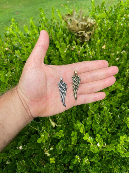 HarlemBling Real 925 Sterling Silver Angel Wing Feather Pendant Necklace Gold Mens Womens