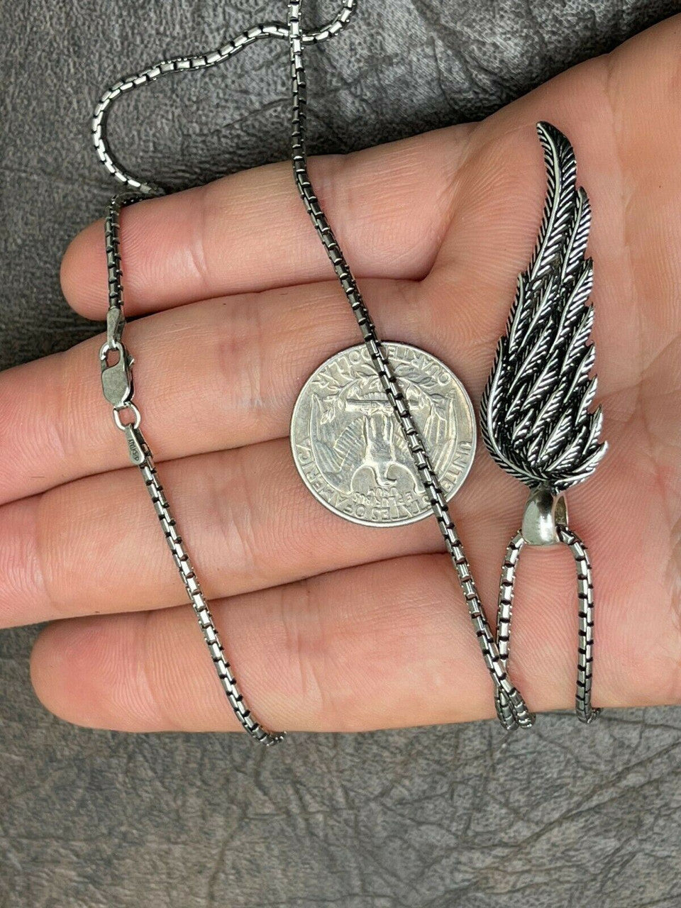 HarlemBling Real 925 Sterling Silver Angel Wing Feather Pendant Necklace Gold Mens Womens