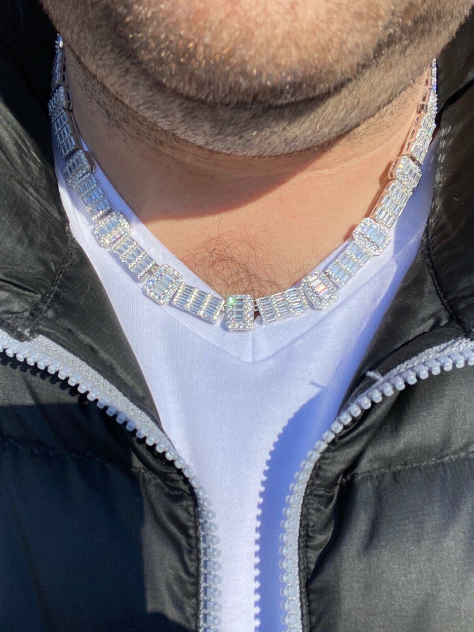 HarlemBling Real 925 Sterling Silver Baguette Link Chain Iced 13mm Mens Necklace Bust Down Chain