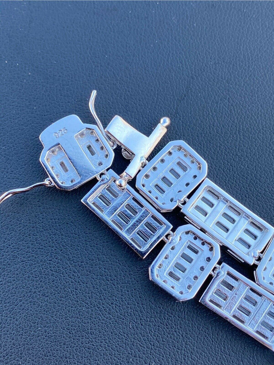 HarlemBling Real 925 Sterling Silver Baguette Link Chain Iced 13mm Mens Necklace Bust Down Chain