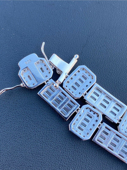 HarlemBling Real 925 Sterling Silver Baguette Link Chain Iced 13mm Mens Necklace Bust Down Chain