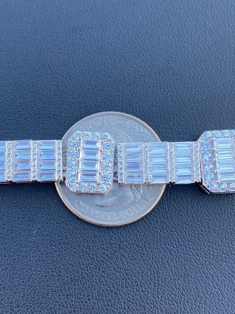 HarlemBling Real 925 Sterling Silver Baguette Link Chain Iced 13mm Mens Necklace Bust Down Chain