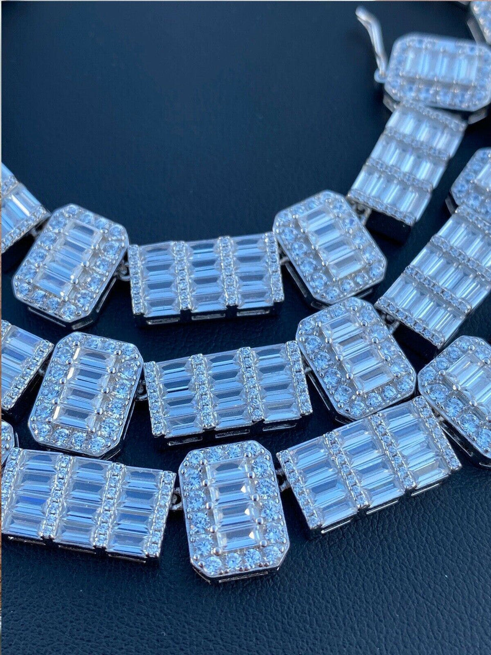 HarlemBling Real 925 Sterling Silver Baguette Link Chain Iced 13mm Mens Necklace Bust Down Chain