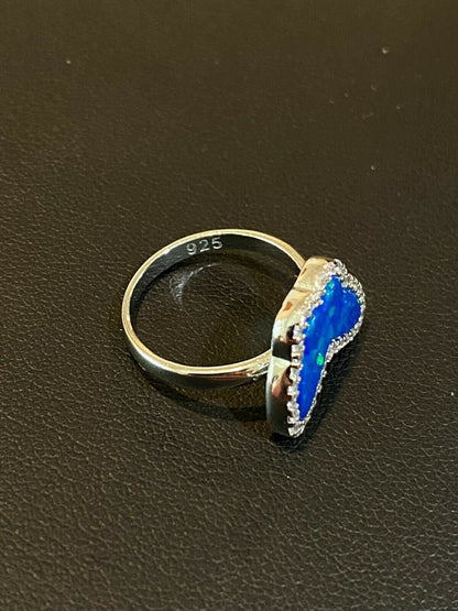 HarlemBling Real 925 Sterling Silver Butterfly Blue Opal Ring Necklace and Earrings Ladies Set