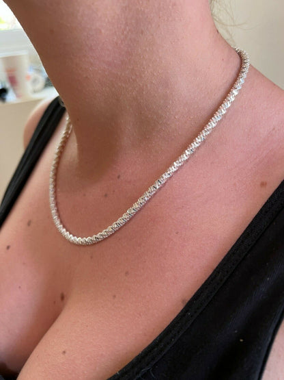 HarlemBling Real 925 Sterling Silver Diamond Cut Sparkle Ice Rope Chain Necklace 4mm 16-30