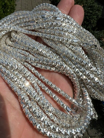 HarlemBling Real 925 Sterling Silver Diamond Cut Sparkle Ice Rope Chain Necklace 4mm 16-30