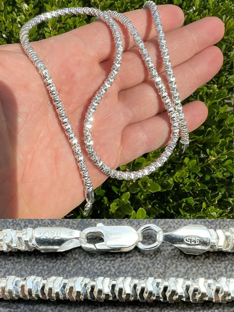 Ice Spice Chain Real 925 Sterling Silver Diamond Cut Sparkle Ice Rope Chain Necklace 4 ...