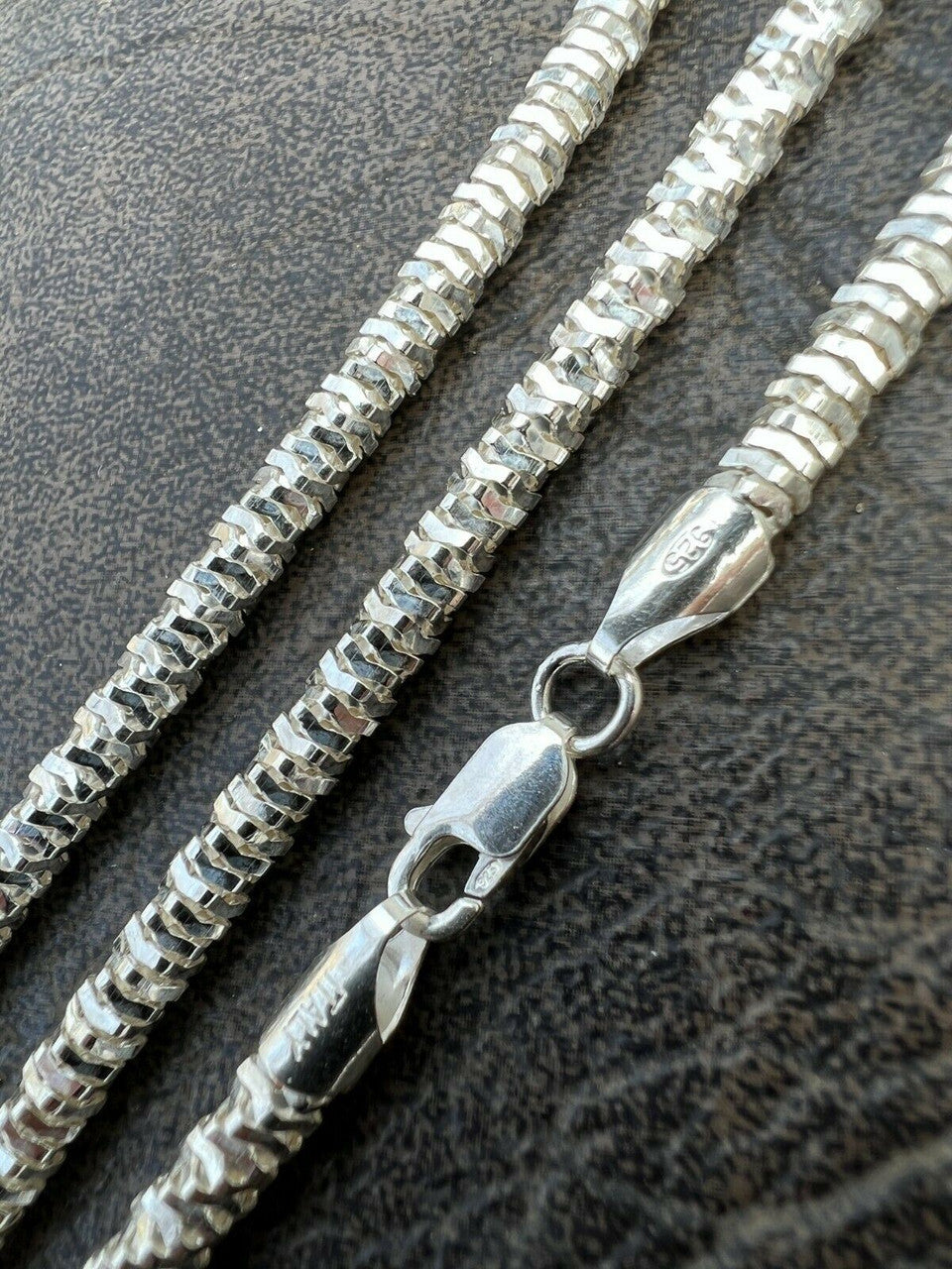 Real 925 Sterling Silver Diamond Cut Sparkle Ice Rope Chain