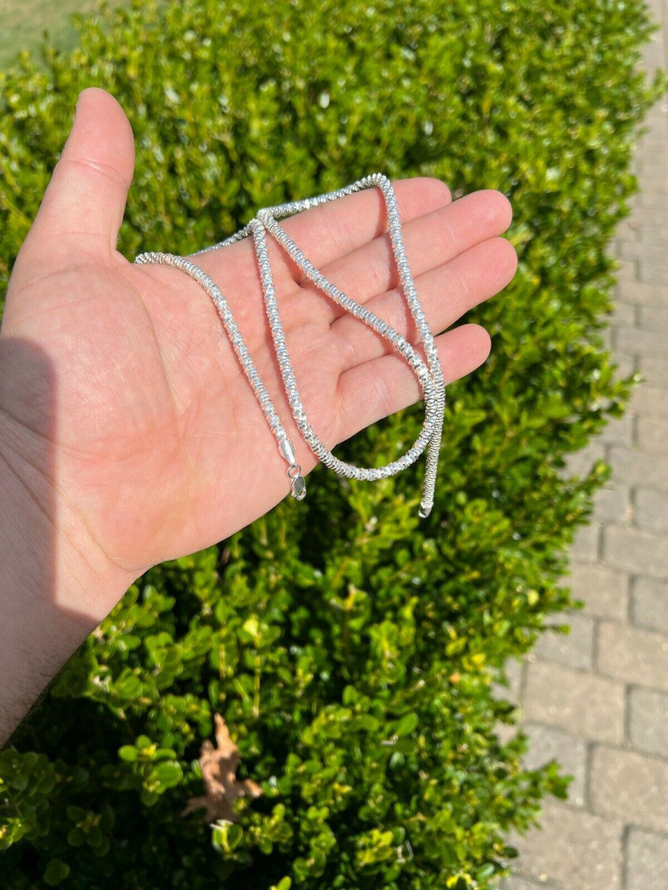 HarlemBling Real 925 Sterling Silver Diamond Cut Sparkle Ice Rope Chain Necklace 4mm 16-30