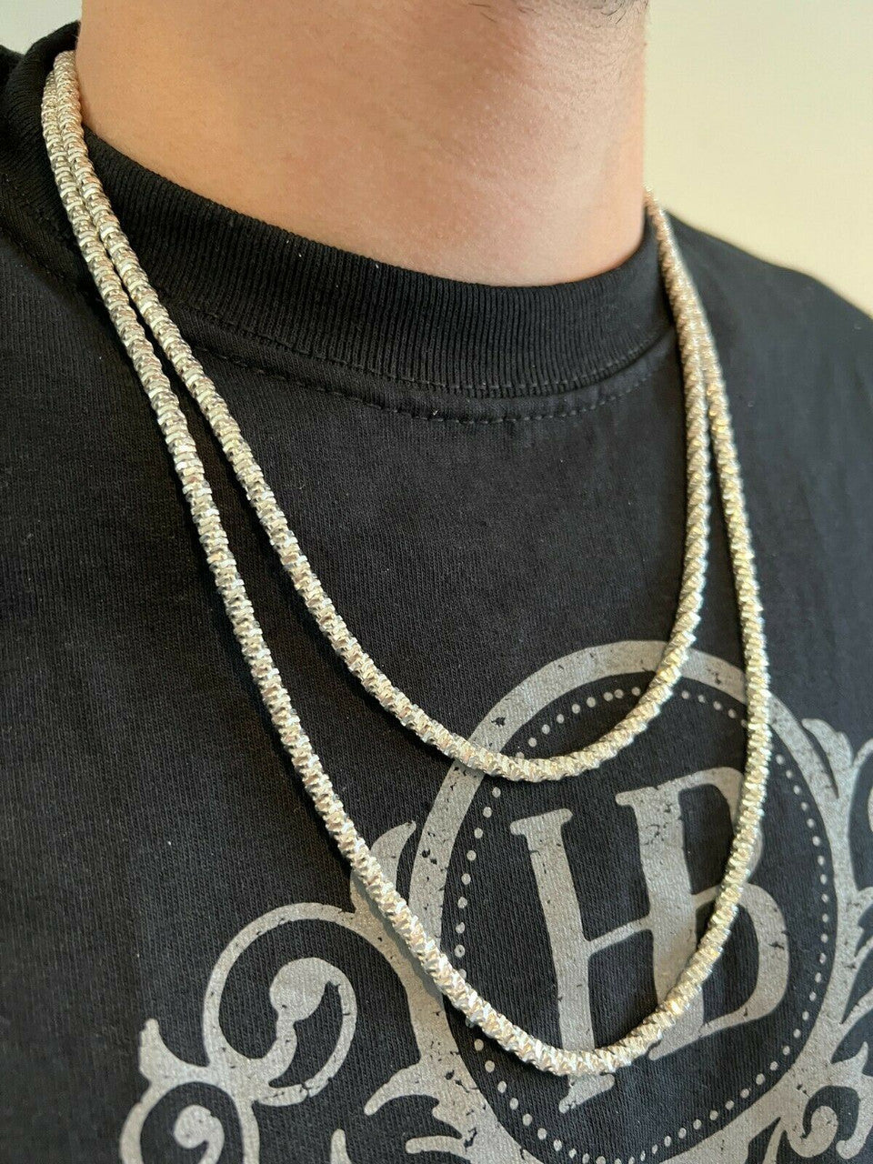 HarlemBling Real 925 Sterling Silver Diamond Cut Sparkle Ice Rope Chain Necklace 4mm 16-30