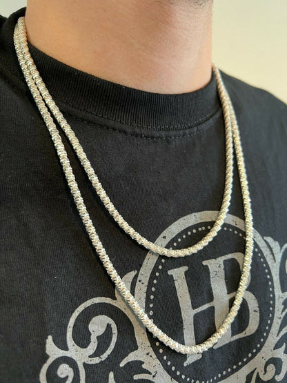 HarlemBling Real 925 Sterling Silver Diamond Cut Sparkle Ice Rope Chain Necklace 4mm 16-30