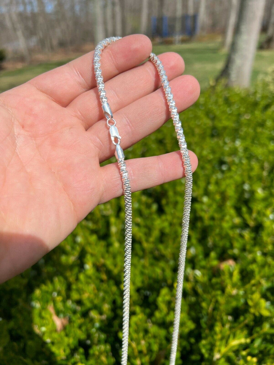 HarlemBling Real 925 Sterling Silver Diamond Cut Sparkle Ice Rope Chain Necklace 4mm 16-30